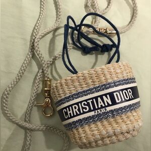 Dior Beige and Blue Woven Key Holder